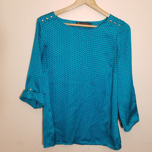⭐ Outback Red Teal Blouse Hearts Medium